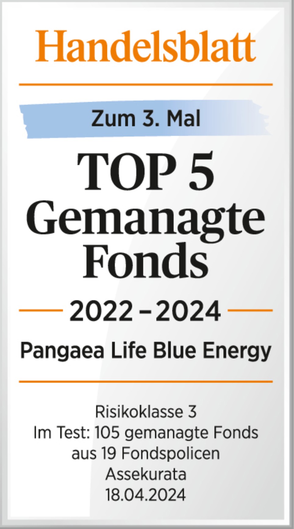 Handelsblatt Top 5 2022-2024 - Siegel für Pangaea Life Blue Energy Fonds Handelsblatt Top 5 2022-2024 - Siegel für Pangaea Life Blue Energy Fonds